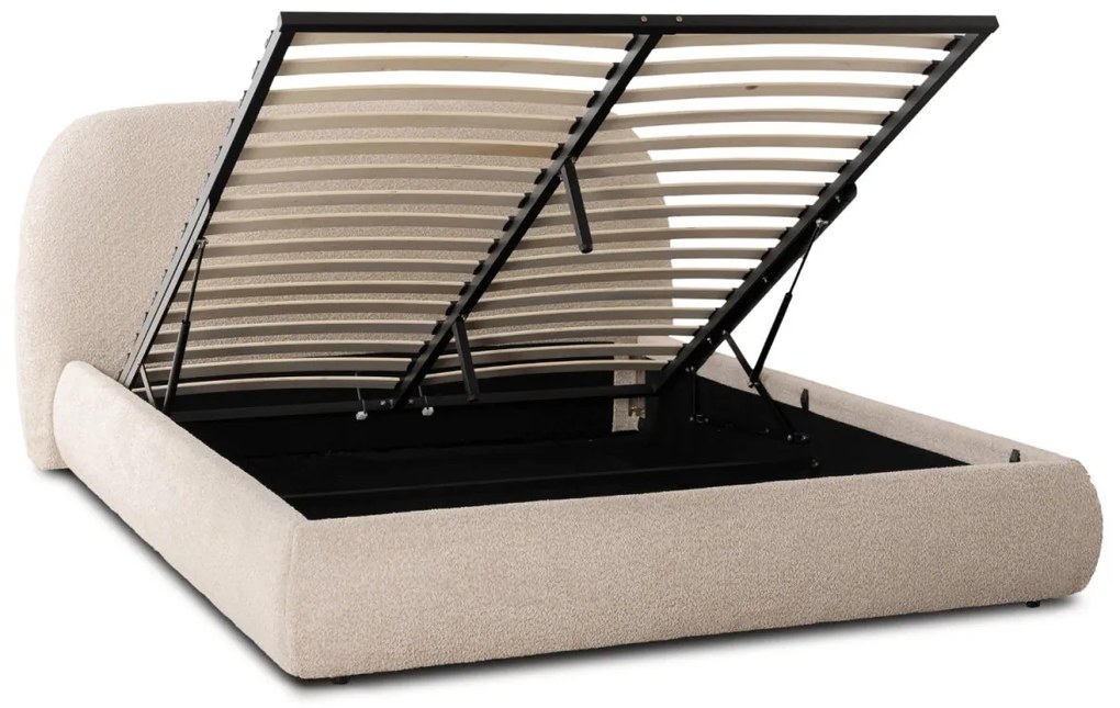 Bézs Bouclé Franciaágy Ágyneműtartóval. 160×200 ROSSO