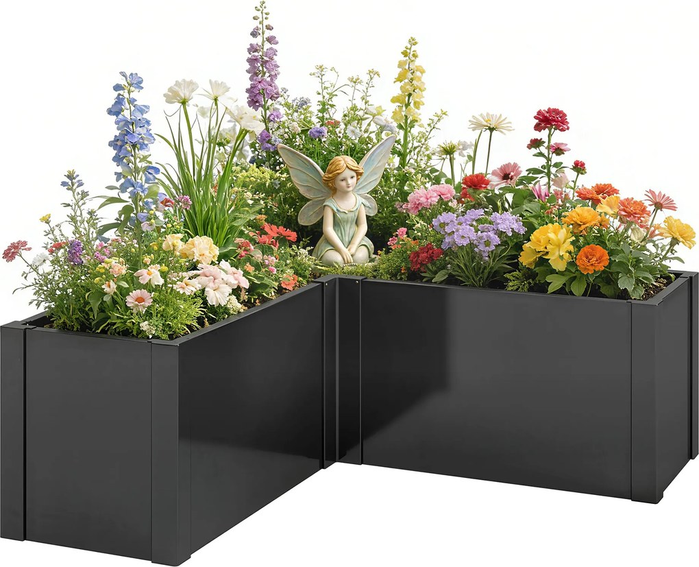 Outsunny L-alakú horganyzott acél emelt ágyás – időjárásálló saroktálca teraszra és kertbe, 150 x 150 x 55 cm | Aosom