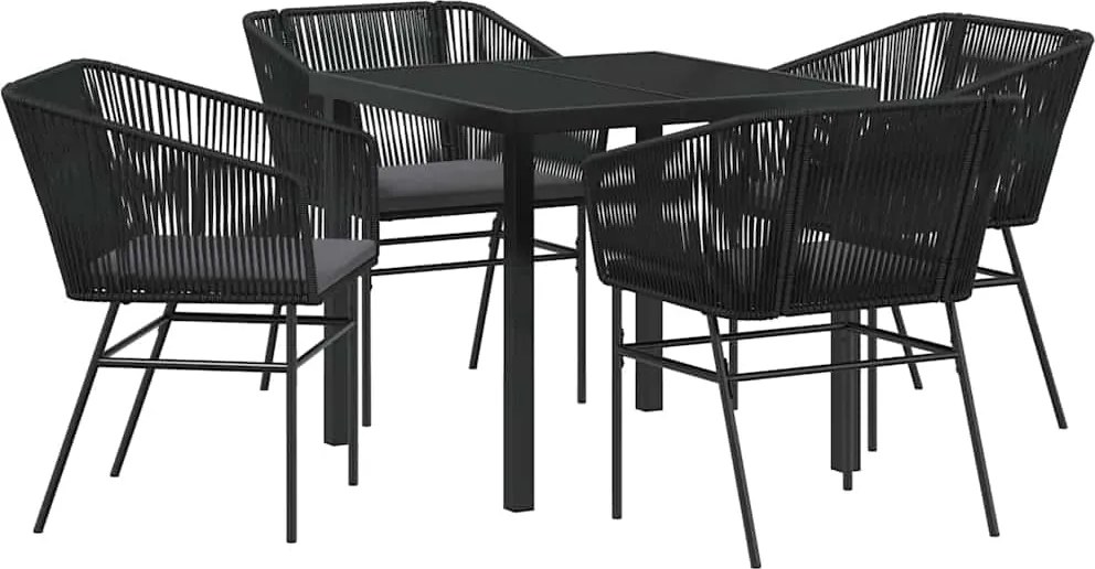 vidaXL Kert étkező szett párnával 5 pcs Fekete Porszórt acél