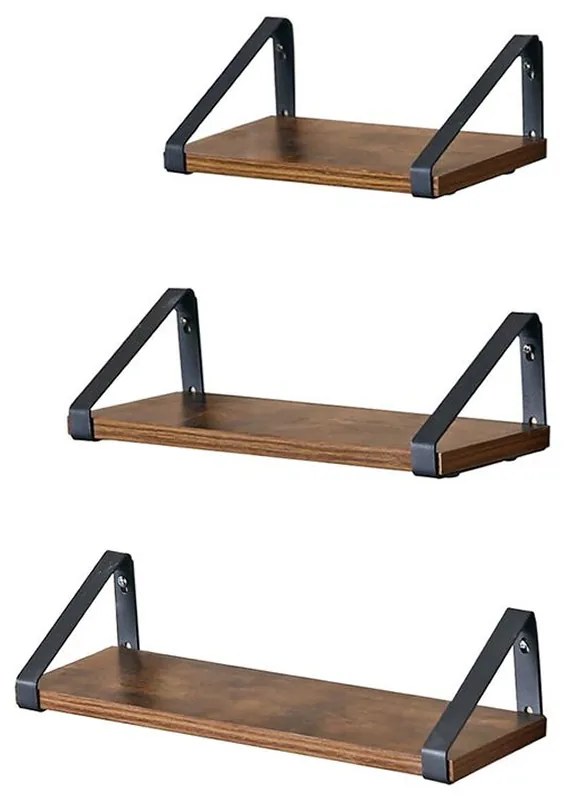 ABBY konzolos fali polc, 3 db, 30/35/40x12cm, fekete/barna Vasagle