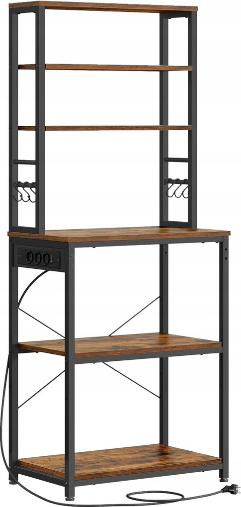 Loft stílusú konyhai polc praktikus elosztóval, 6 polccal, 167 cm