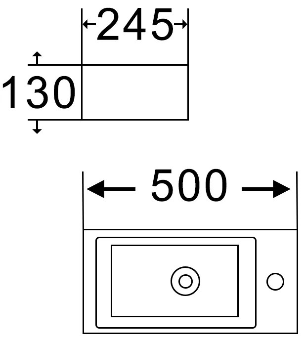 Erga India, kerámia fali/munkalapos mosogató 500x245x130 mm, fehér fényes, ERG-V03-YT-011-WH