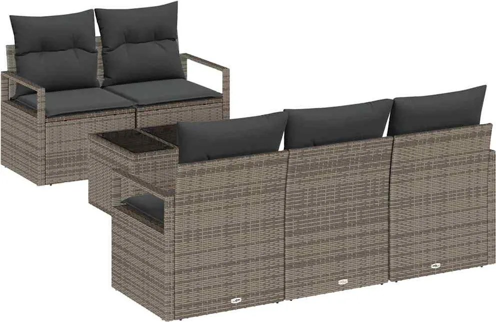 vidaXL Kerti Kanapé Szett párnával tárolóval 6 pcs Szürke polirattan