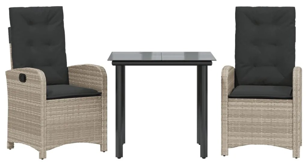3részes világosszürke polyrattan kerti étkezőgarnitúra párnával