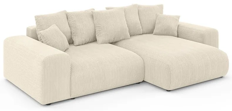 Krémszínű kordbársony kinyitható tárolóhelyes sarokkanapé (variálható sarok) Luma – Ropez