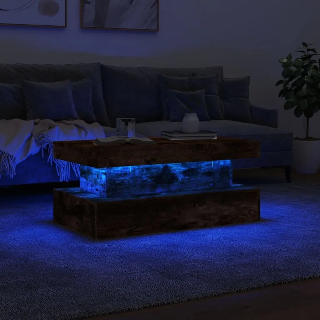 Füstös tölgy színű dohányzóasztal LED-lámpákkal 90x50x40 cm