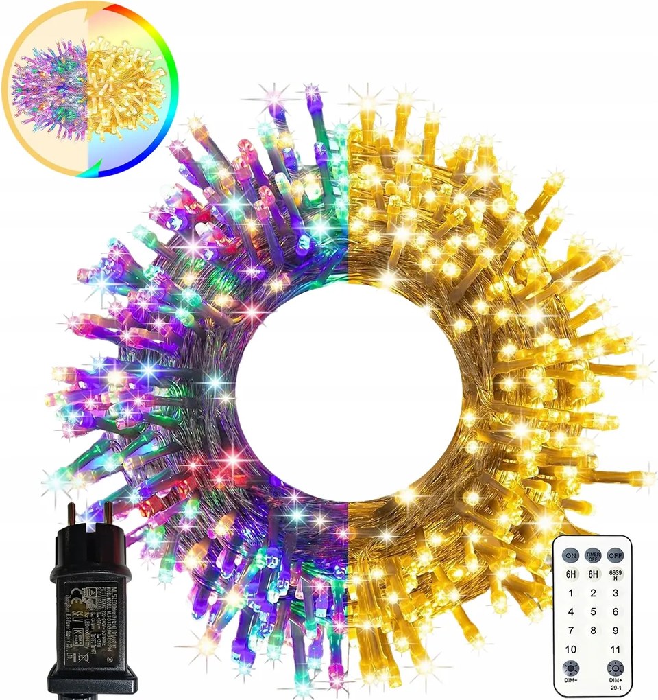 Színes fényfüzér beltéri/kültéri, 30 m, 300 Led, karácsonyfára