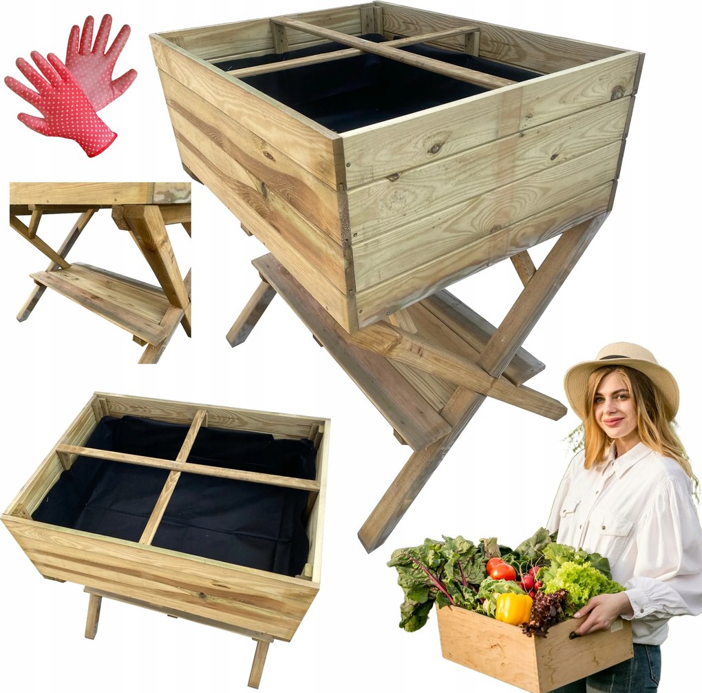 Zöldség-gyógynövény herbárium 80x60x90cm Virágtartó a lábakon Magasított ágyás