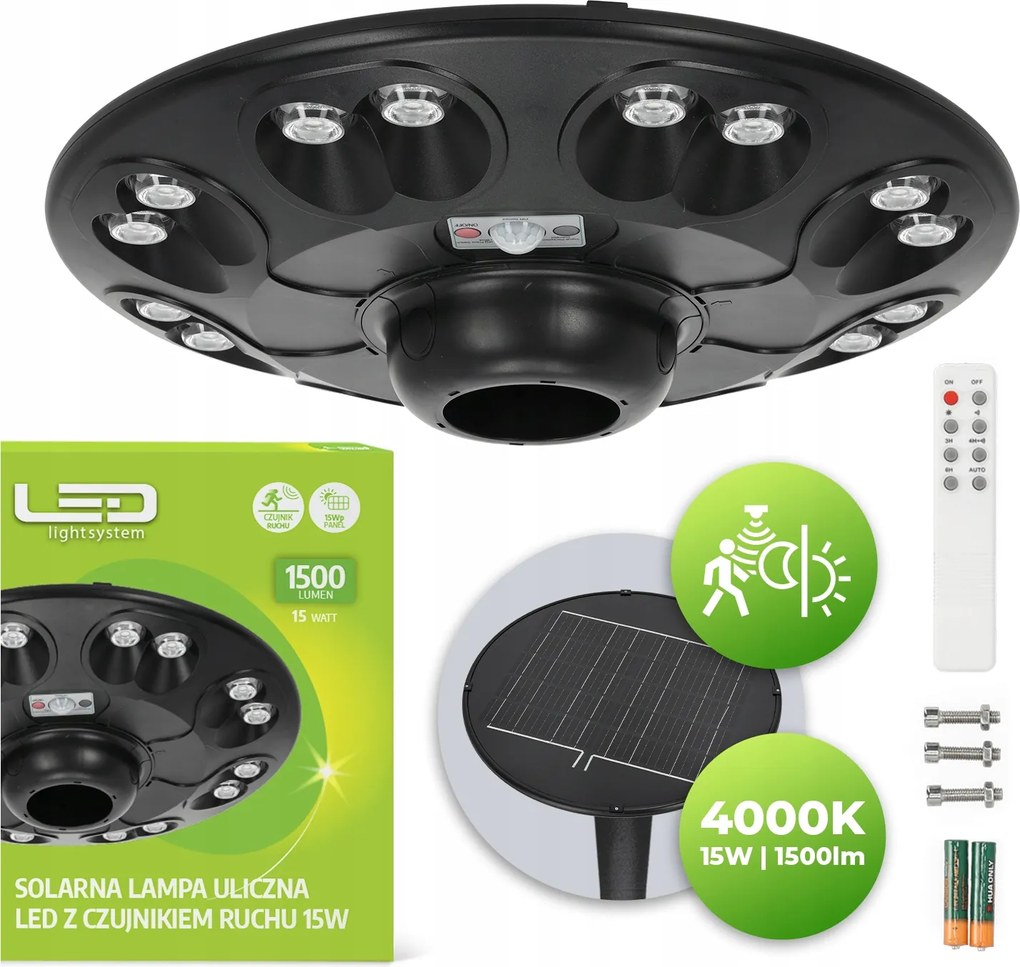 Parkoló lámpatest 15W Led napelemes utcai lámpa IP54