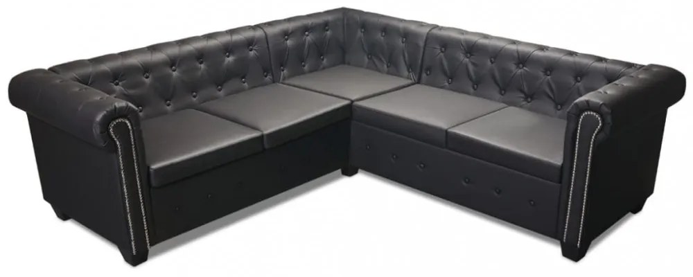 vidaXL 5 személyes fekete műbőr Chesterfield sarokkanapé