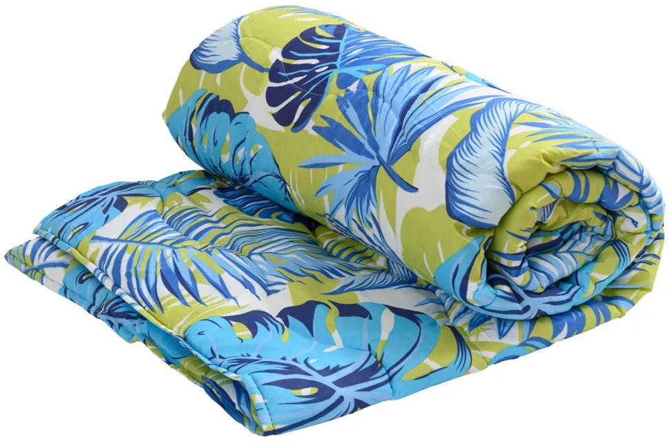 Egész éves steppelt takaró 140x200 cm párnával ARECANO kék-zöld 70x90 cm