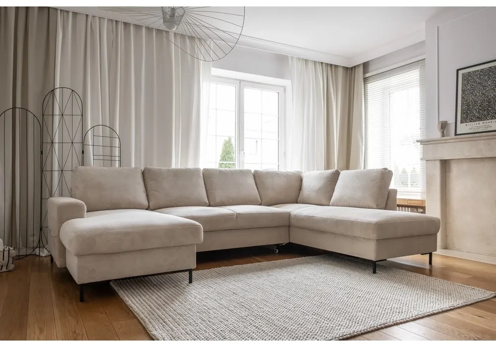 Bézs kordbársony kinyitható sarokkanapé (jobb oldali) Lofty Lilly – Miuform