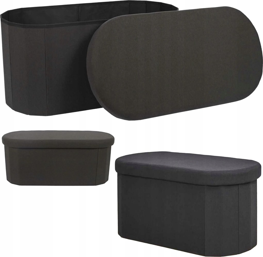 Luno ovális puff tárolórekesszel fekete ülőke nappaliba összecsukható láda