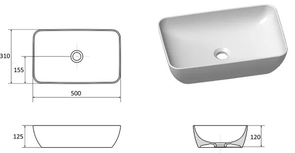 Ravak XJX0D150000 - Ráépített mosdó CERAMIC SLIM 50x31 cm kerámia/fekete