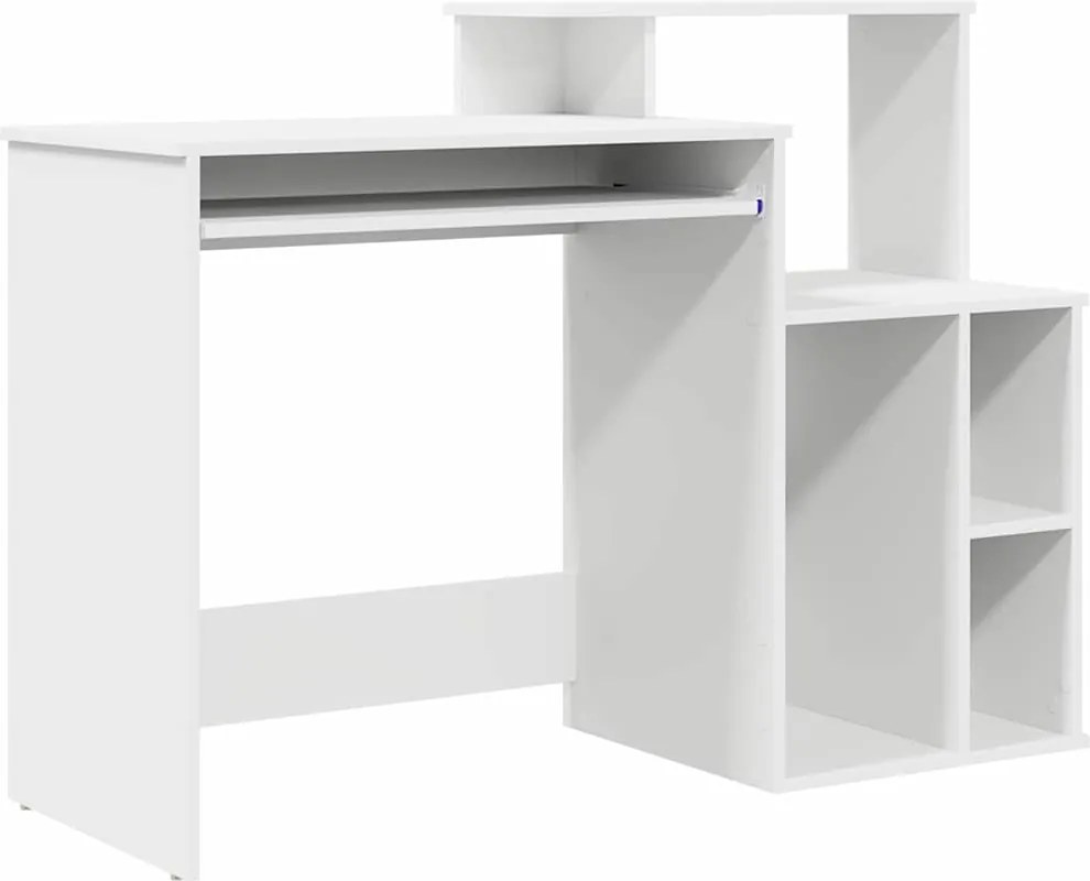 vidaXL Asztal fiókkal polcokkal Fehér 120,5 x 44 x 88,5 cm Faanyag