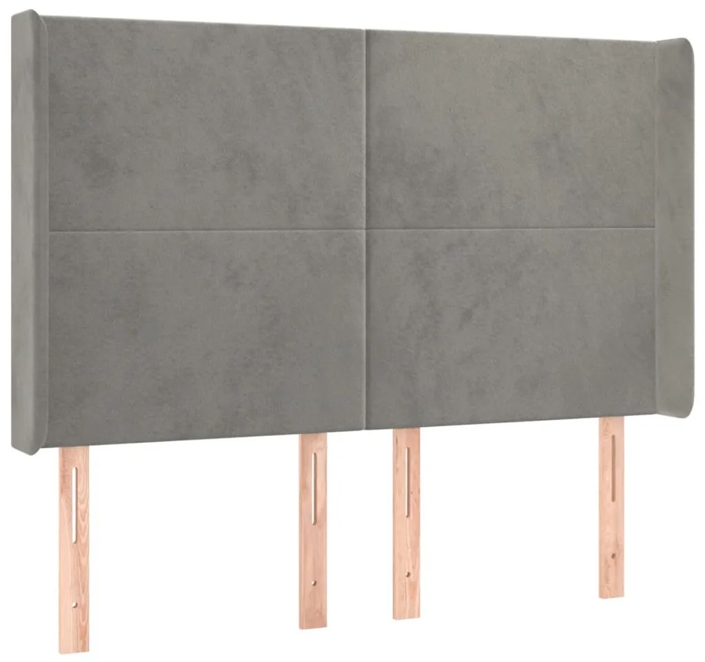 világosszürke bársony LED-es fejtámla 147x16x118/128 cm