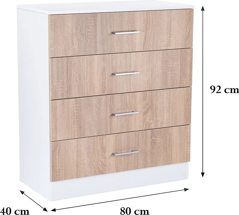 Miami komód 4 fiókos 80x92 cm sonoma tölgy-fehér