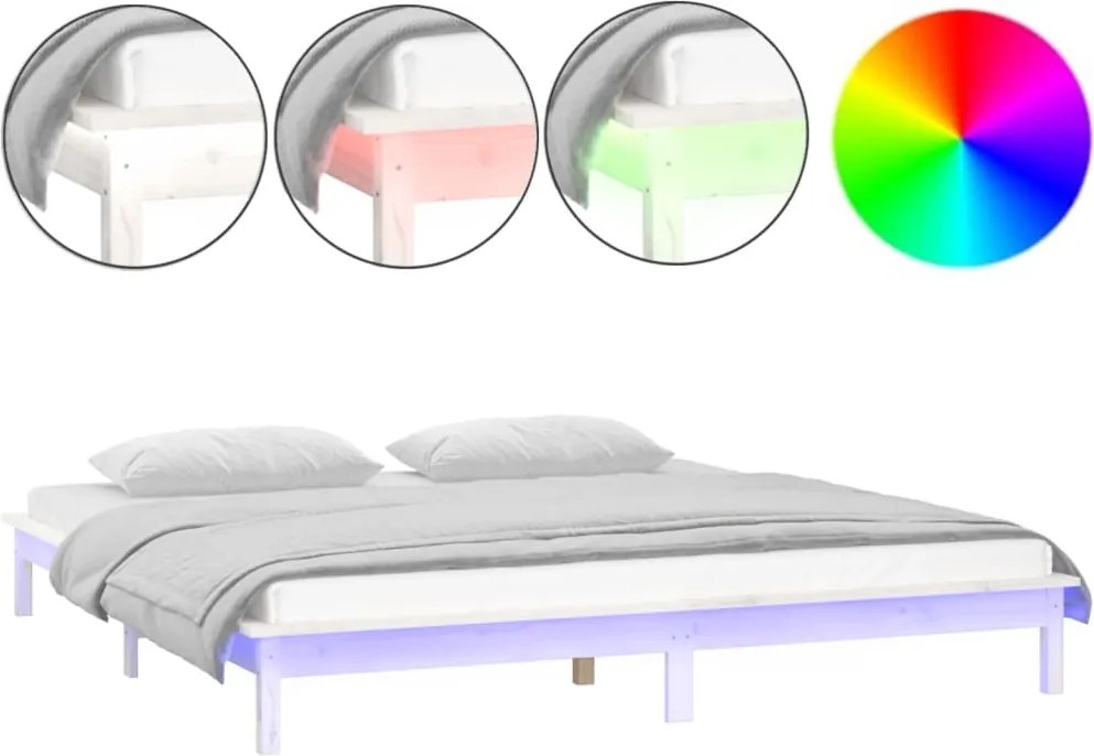 vidaXL kétszemélyes tömör fa LED-es ágykeret 135 x 190 cm