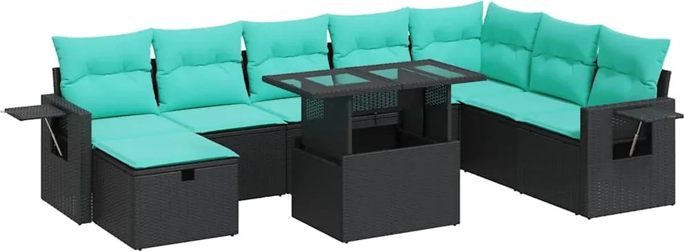 vidaXL 9 részes szürke polyrattan akácfa kerti ülőgarnitúra párnákkal