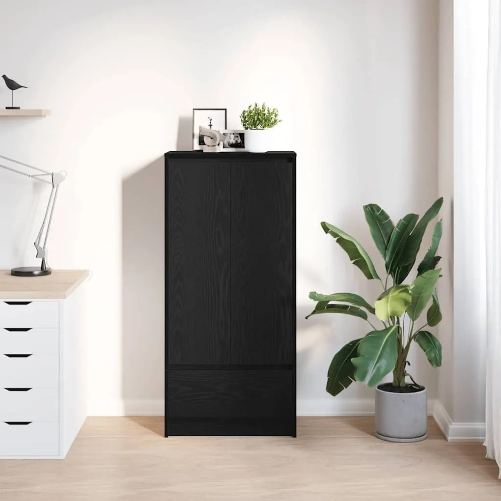 Fekete tölgy szerelt fa szekrény fiókkal 55,5x34x119,5 cm
