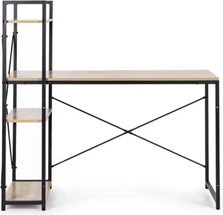 Polcos íróasztal / számítógépasztal 120×64 cm, masszív fém vázzal, fekete–aranytölgy – Intenso Home