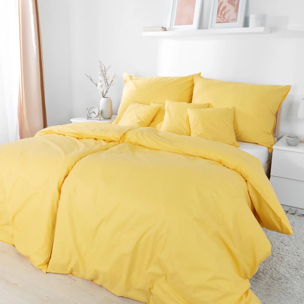 Goldea pamut ágyneműhuzat garnitúra - sárga 200 x 200 és 2db 70 x 90 cm
