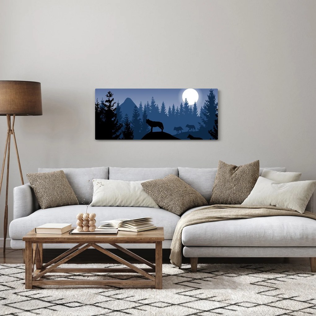 Kép - Egy farkasfalka teliholdkor (120x50 cm)