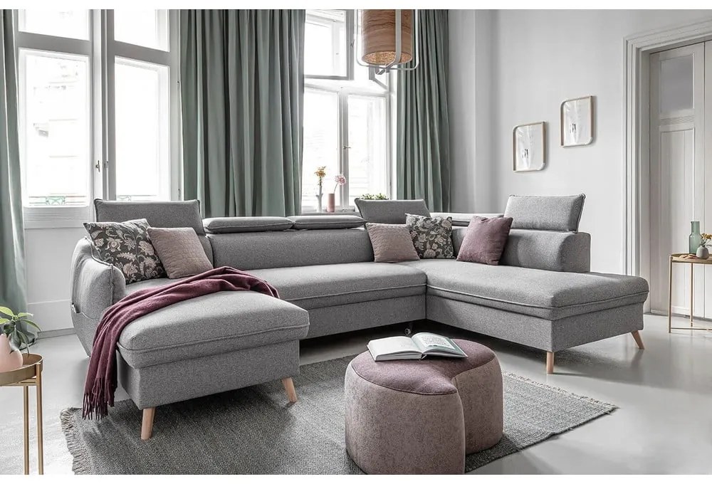 Világosszürke kinyitható sarokkanapé (jobb oldali) Sweet Harmony – Miuform