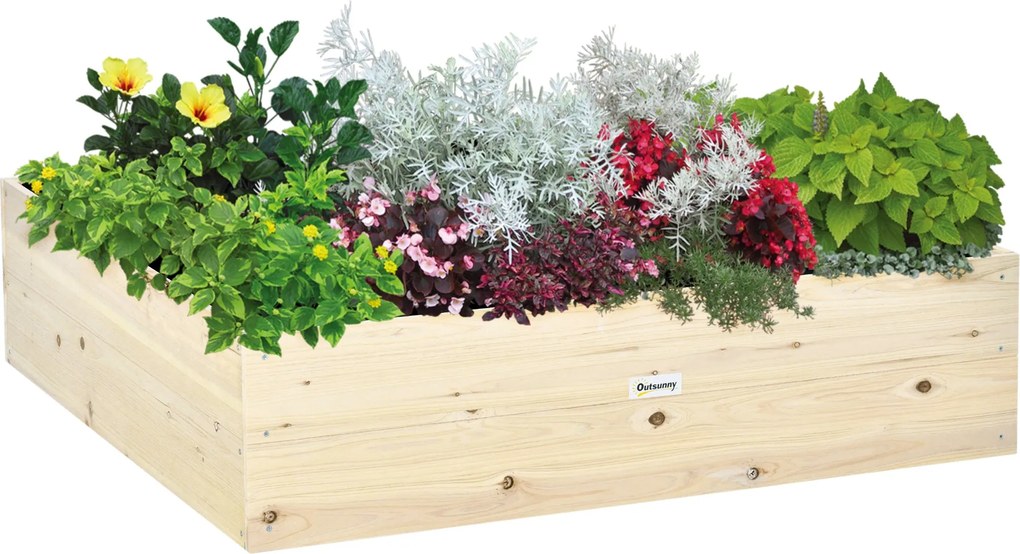 Outsunny Emelt Kertágyás Fa, Kertész Ágyás Növényekhez, Zöldségekhez és Fűszerekhez, 117x117x30cm | Aosom