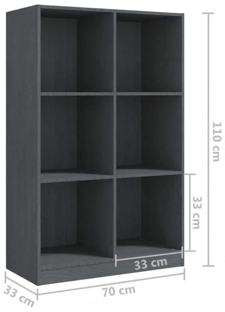 szürke tömör fenyőfa könyvszekrény 70 x 33 x 110 cm