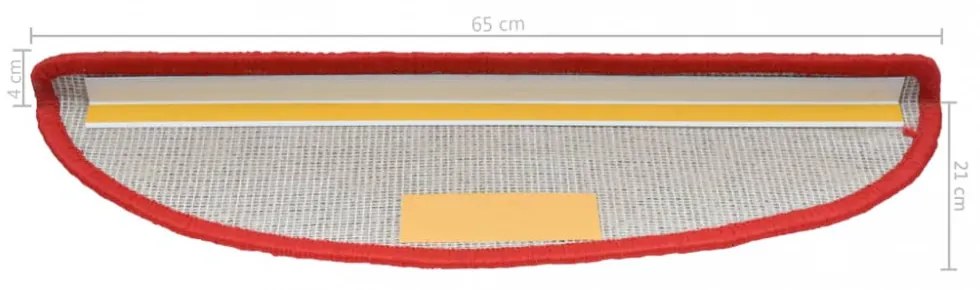 10 db piros, félkör alakú, nagy lépcsőszőnyeg 65 x 21 x 4 cm