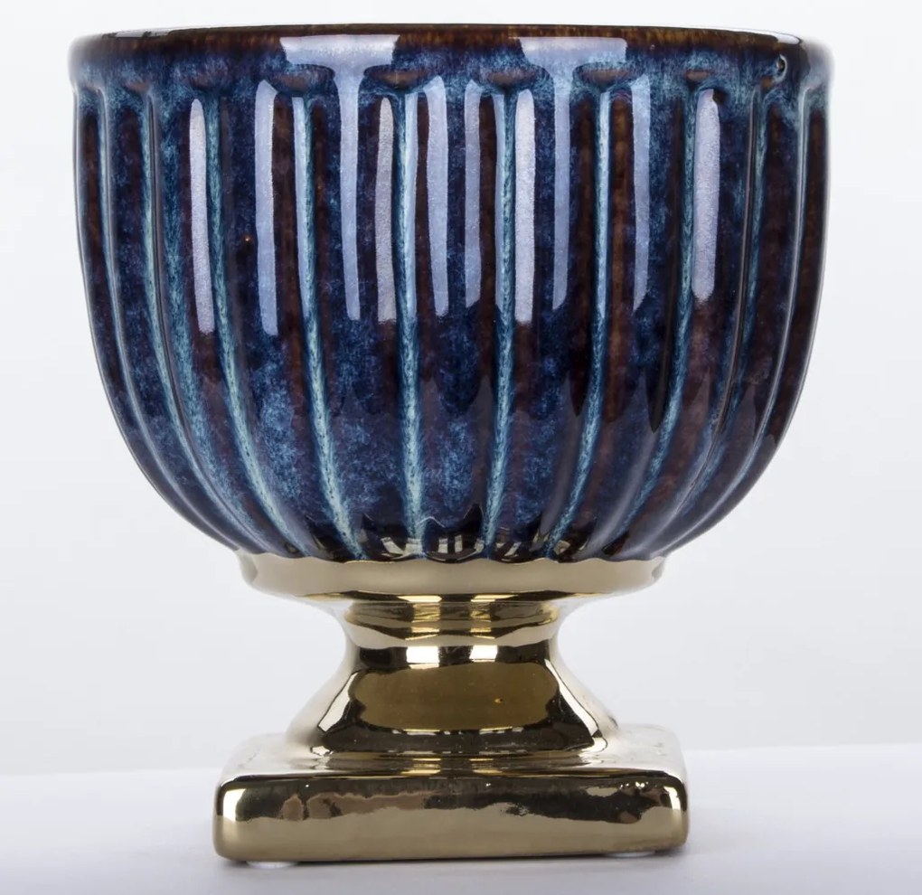 Porto design magasfényű világoskék-tengerészkék kerámia virágtartó kaspó szett 15,5x14,5x14,5cm