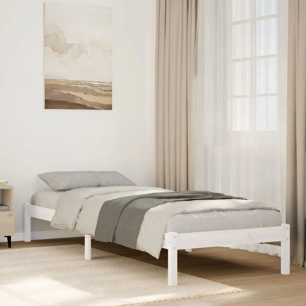 fehér tömör fenyő extra hosszú ágykeret matrac nélkül 100x220cm
