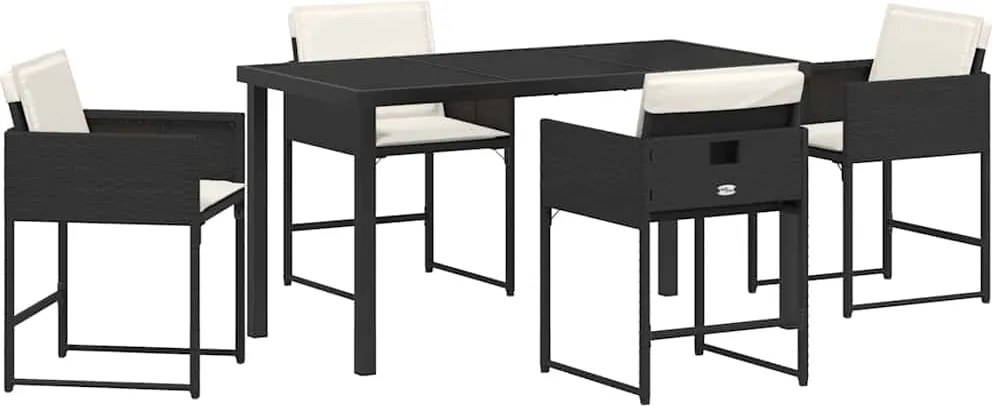 vidaXL Kert étkező szett párnával 5 pcs Fekete polirattan