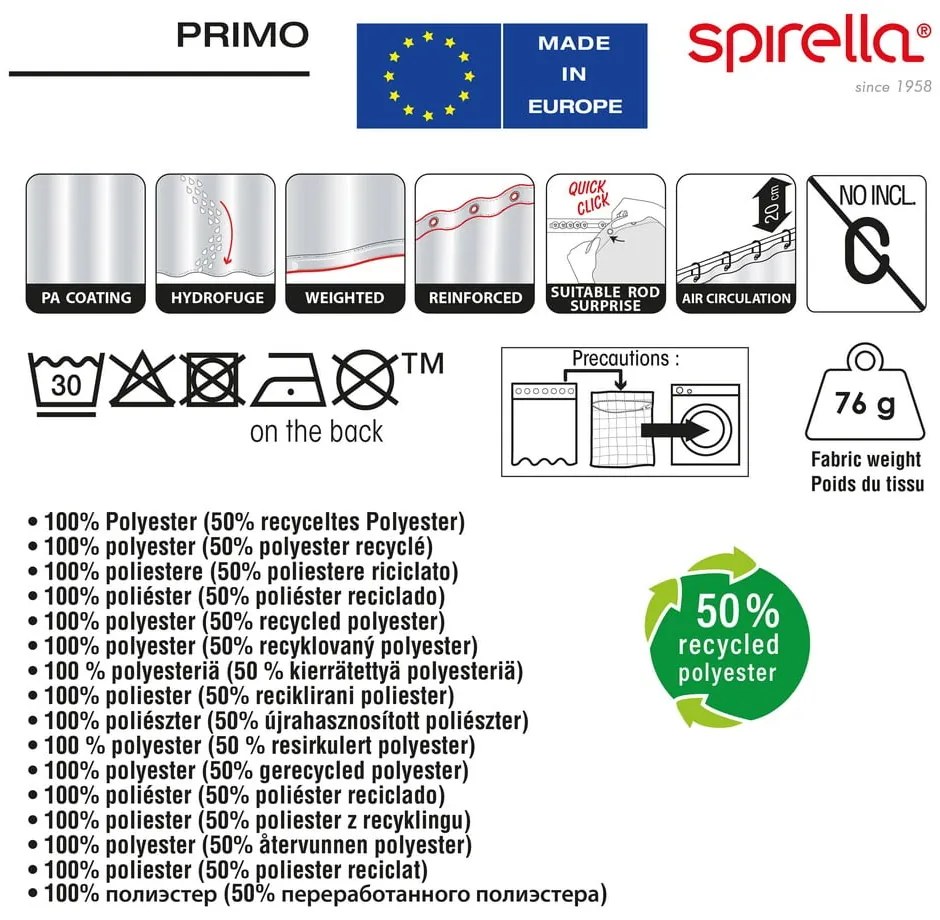 Zuhanyfüggöny 180x200 cm Primo – Spirella