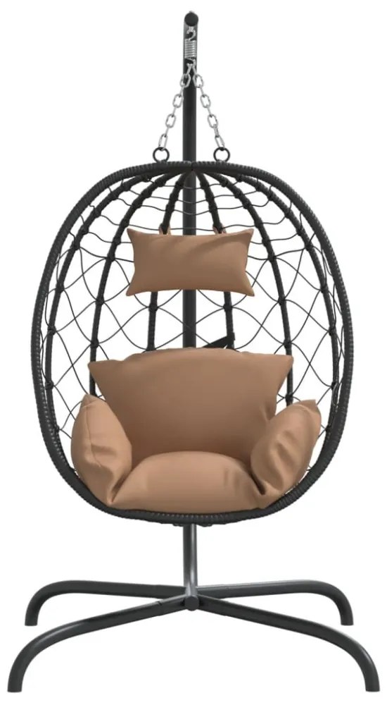 tópszínű polyrattan és acél lógó tojásszék párnával
