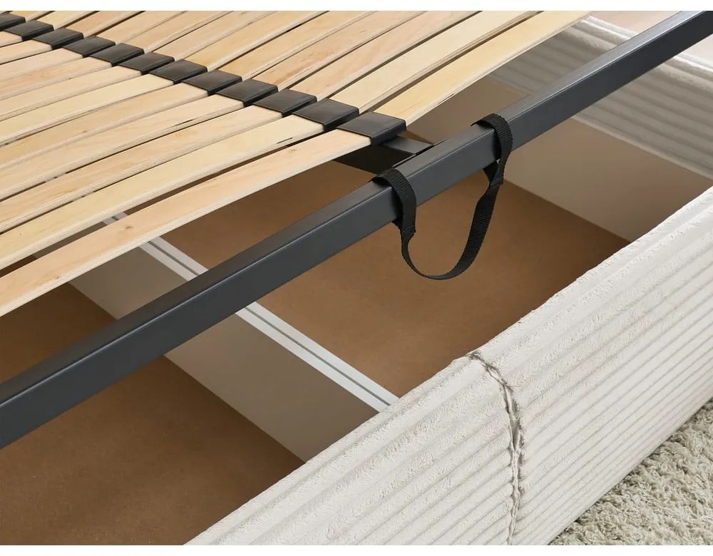 Bézs kárpitozott ágyneműtartós franciaágy ágyráccsal 180x200 cm Jade – Bobochic Paris