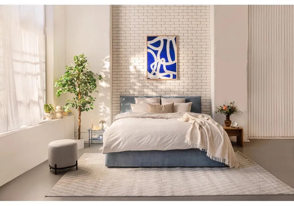 Kék kárpitozott ágyneműtartós franciaágy ágyráccsal 180x200 cm Thessa Pillow – Bonami Selection