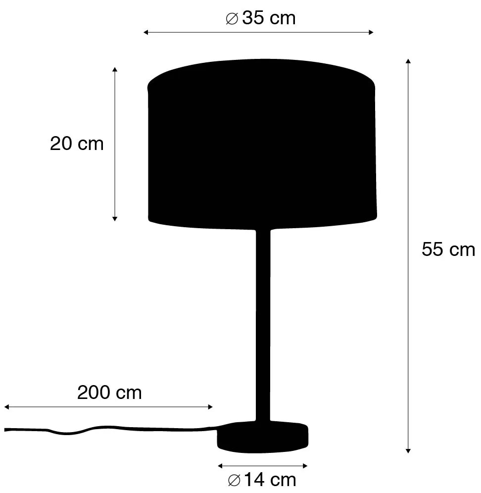 Modern asztali lámpa fekete, világosszürke vászonernyővel 35 cm - Simplo