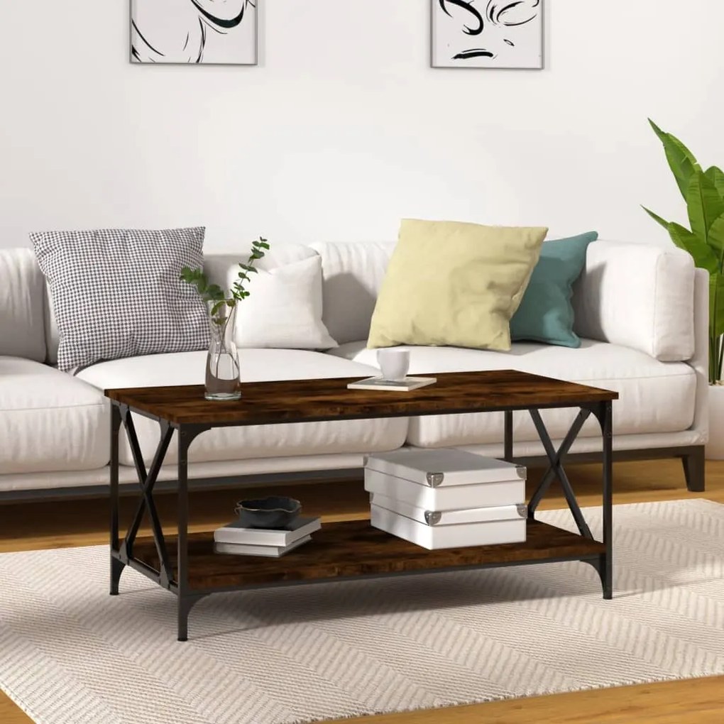 Füstös tölgy szerelt fa és vas dohányzóasztal 100 x 50 x 45 cm