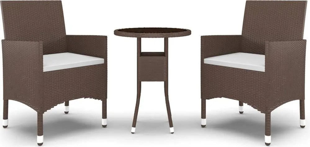 vidaXL 3 részes barna polyrattan és edzett üveg kerti bisztrószett