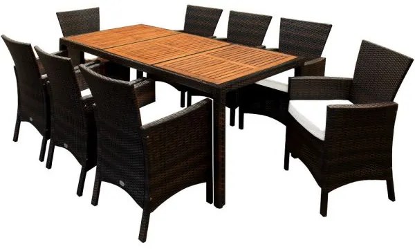 Casaria® Kerti rattan szett Berlin 1+8 - barna/fa