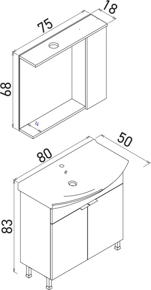 Purus mosdószekrény, 80 cm – TR785PNC1726