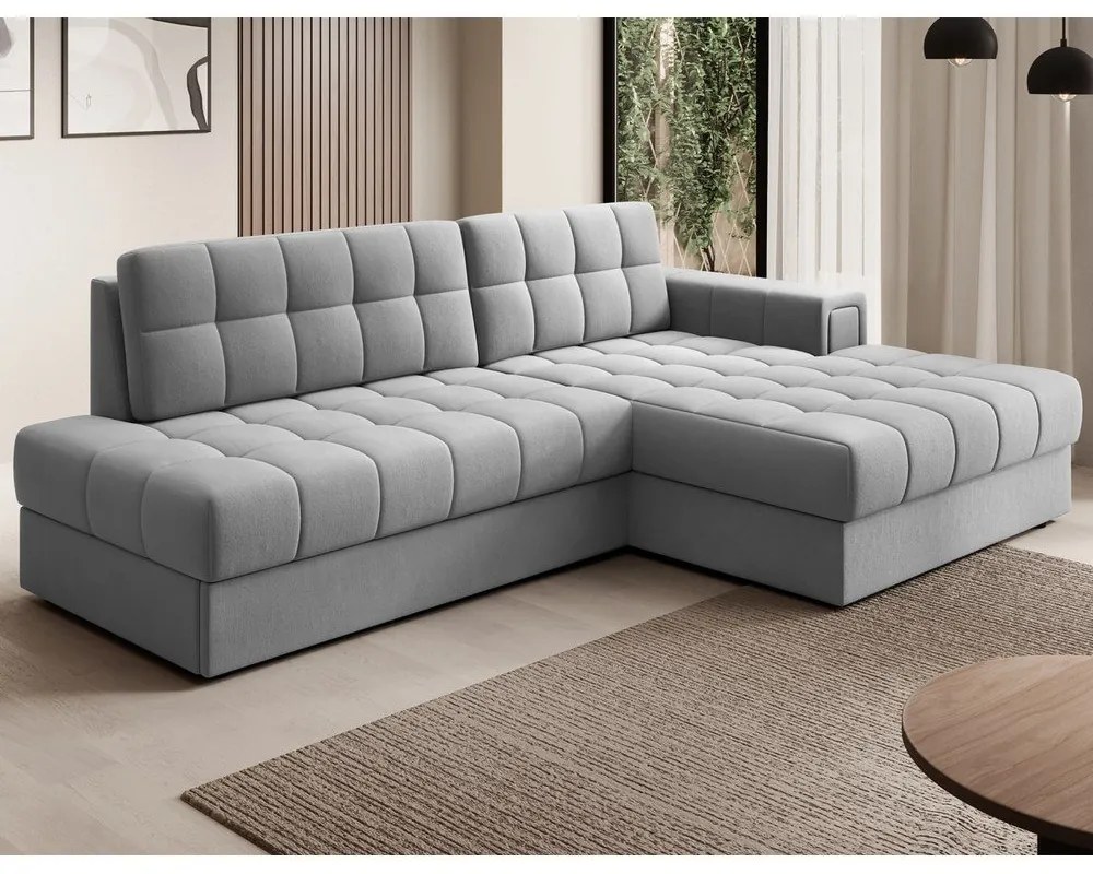 Szürke bársony kinyitható sarokkanapé (jobb oldali-heverő résszel) Blezalt – ELTAP