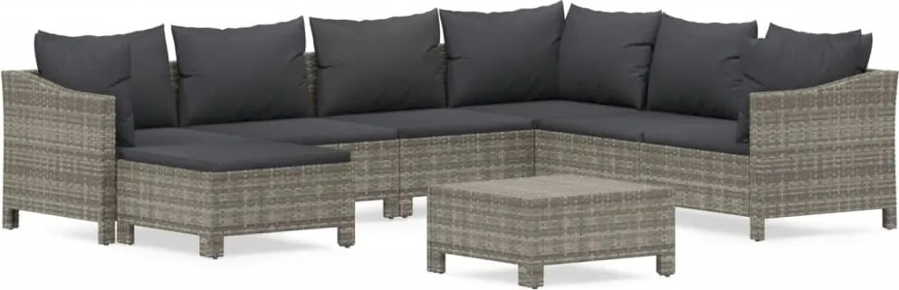 vidaXL 8 részes szürke polyrattan kerti ülőgarnitúra párnákkal