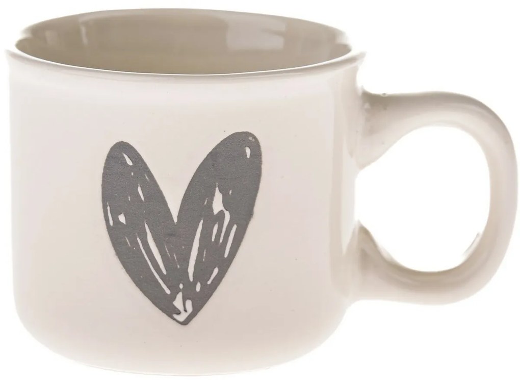 6 darabos kerámia bögrék szett Szív I, 90 ml,szürke