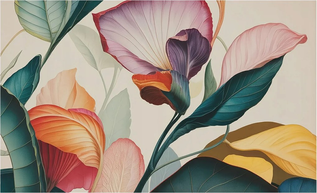 Flizelin tapéta Fali Flizelin Prémium Színes virágok 416x254 Ragasztó