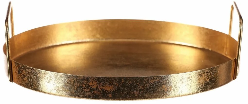 Fém tálca fogantyúkkal, átmérő 25 cm, kerek, arany