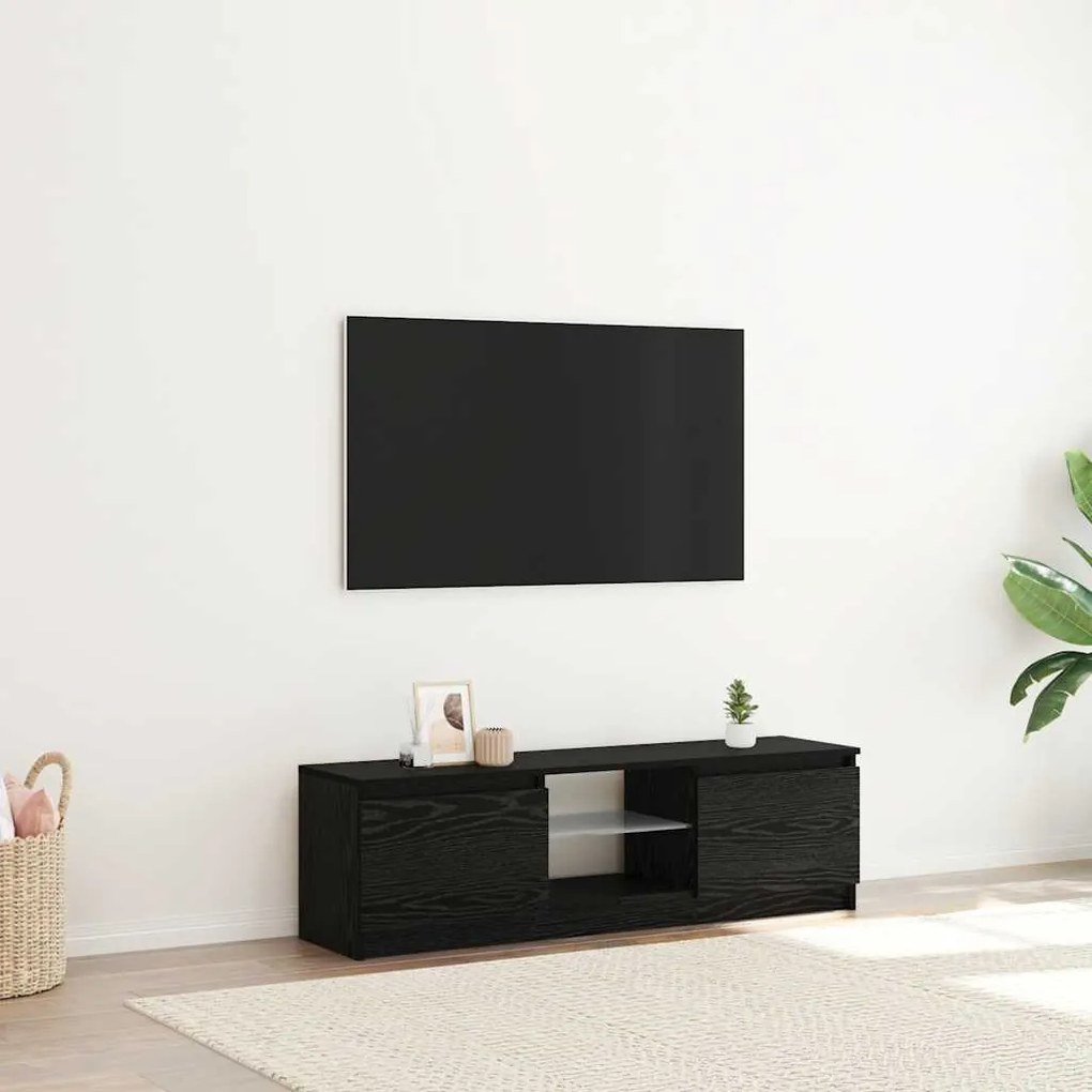 fekete tölgy szerelt fa TV-szekrény LED-ekkel 120x30x36 cm