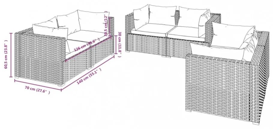 vidaXL 6 részes barna polyrattan kerti ülőgarnitúra párnákkal